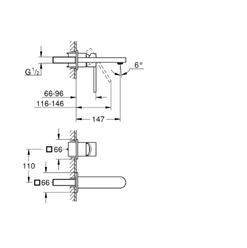 GrohePlus 2H Wall Mounted Basin Mixer Trim - req 23200 Supersteel