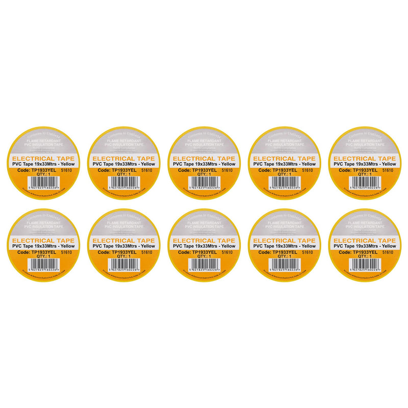 Draper 29502 Yellow PVC Electrical Insulation Tape, 19mm x 33m (Pack of 10)