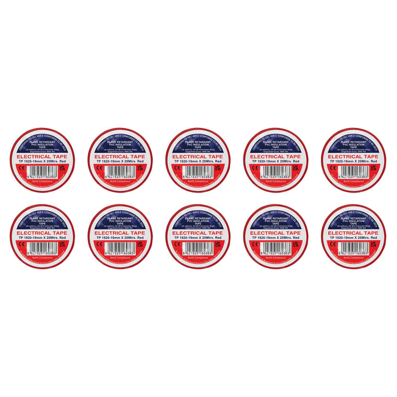 Draper 29530 Red PVC Electrical Insulation Tape, 19mm x 20m (Pack of 10)