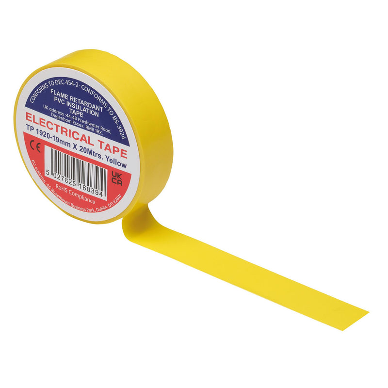 Draper 29531 Yellow PVC Electrical Insulation Tape, 19mm x 20m (Pack of 10)