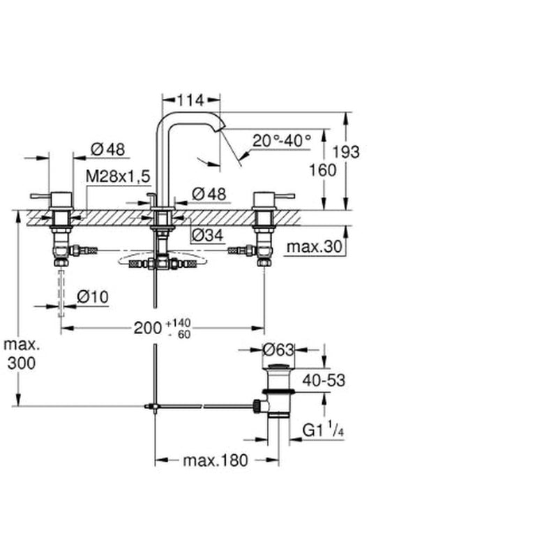Essence 3H Deck Mounted Basin Mxr Chrome