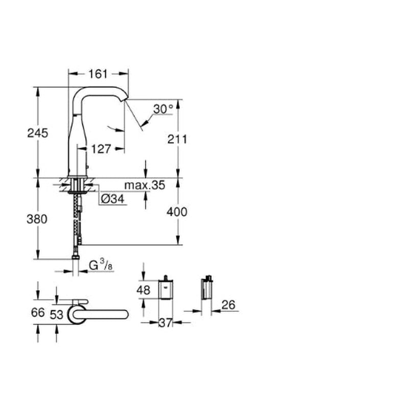 E Deck Sensor Basin Mixer - 6V Battery