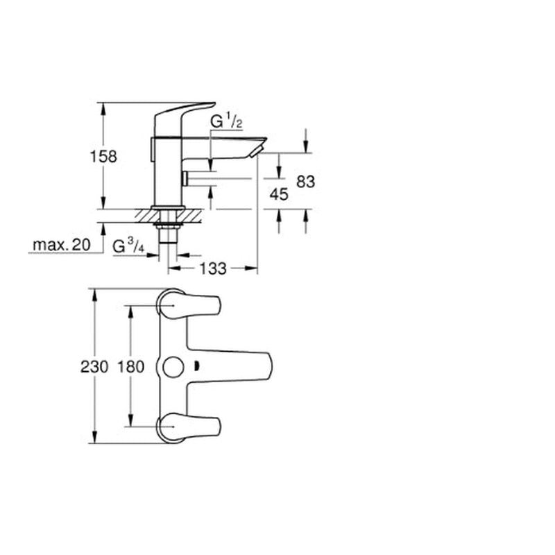 Eurosmart Deck 2H Bath Shower Mixer Chrome