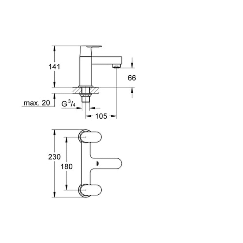Cosmo Deck 2H Bath Filler Chrome