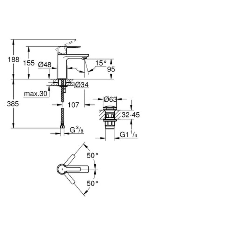 Lineare Basin Mixer - Smooth Body Click Waste Supersteel