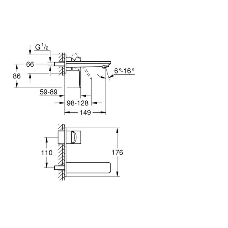 Lineare 2H Wall Mounted Basin Mixer Trim - req 23571000 Supersteel