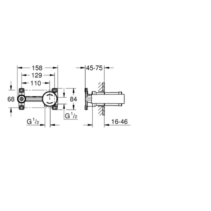 Concealed body for 2H Wall Mounted Basin Mixers