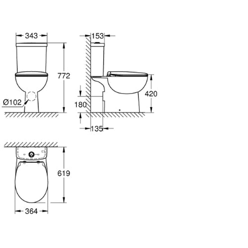 Bau Ceramic Rimless Close Coupled WC