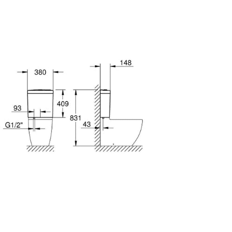 Bau Ceramic cistern bottom inlet