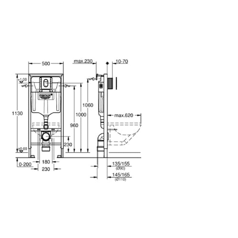 Rapid SL Frame and Arena Cosmo Small Flush Plate - 1.13m
