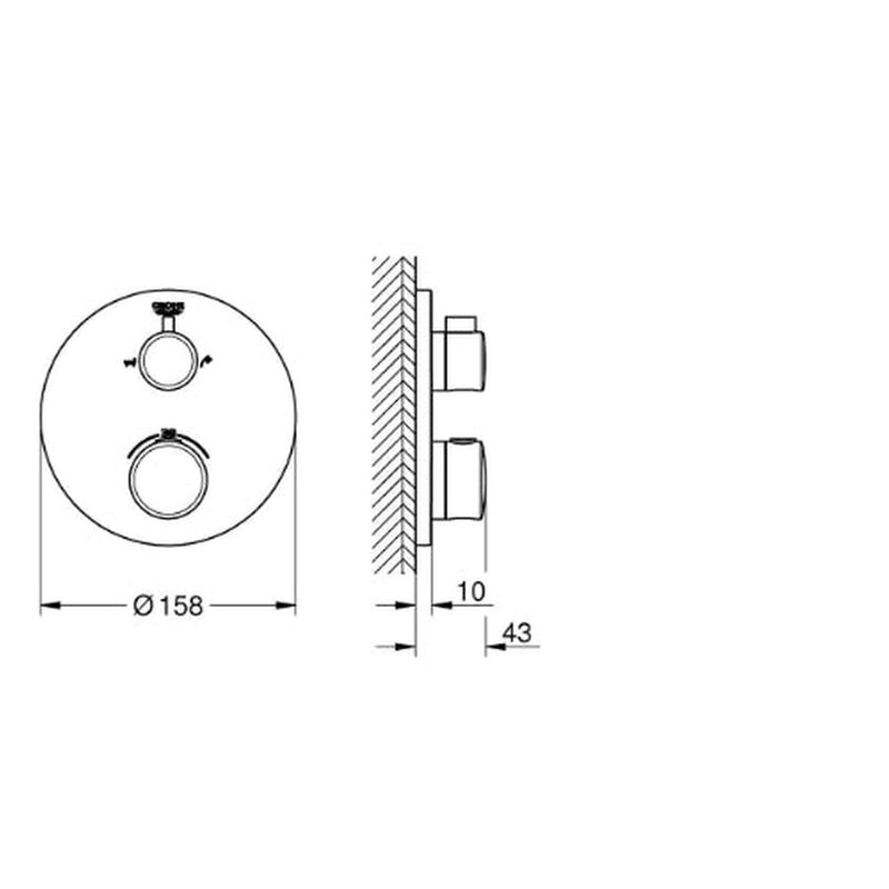 Grohtherm Thermostatic Trim 2 Outlet Bath Round - req 35604 Chrome