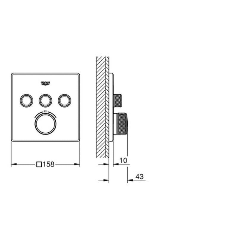GRT SmartControl Trimset Square 3 Outlet  - req 35604 Chrome