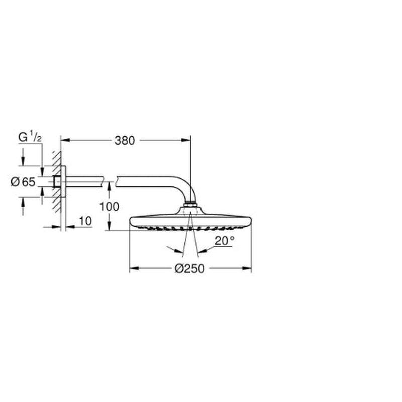 Tempesta Wall Mounted Head and Arm - 250mm head Chrome