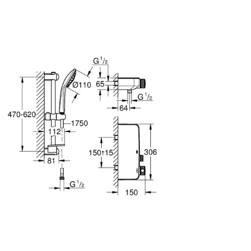 GrohTherm SmartControl Bar Valve w/ Rail set Chrome