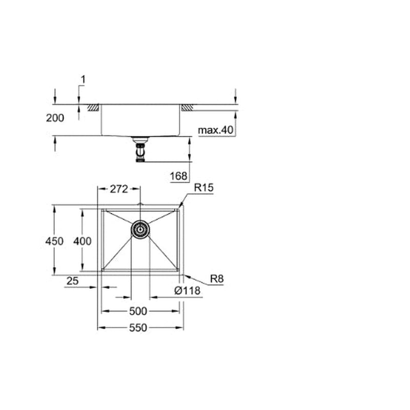 K700 Undermount Sink 550x450mm
