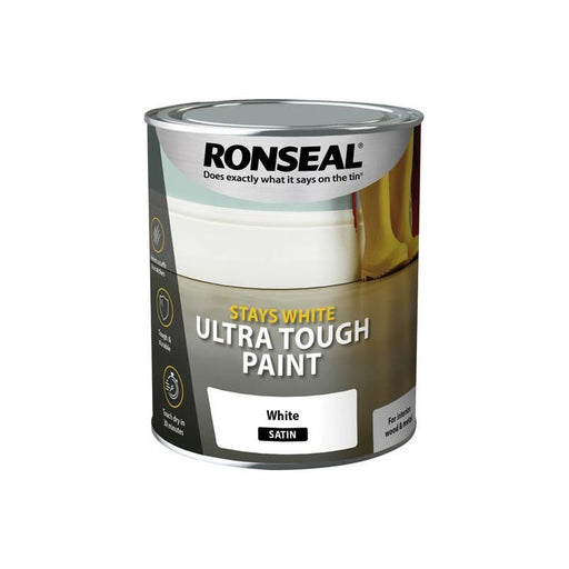 Ronseal Stays White Ultra Tough Paint Satin White 750ml Ronseal - RockBottom Nothampton