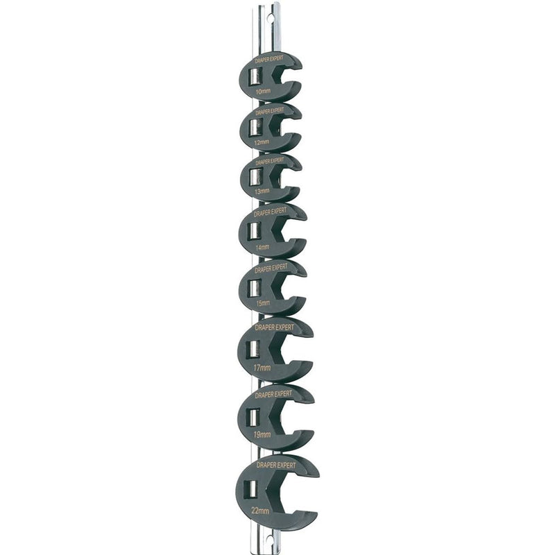 Draper Metric Crow Foot Spanner Set on a Metal Rail, 3/8" Sq. Dr. (8 Piece) Draper - Town Tools 