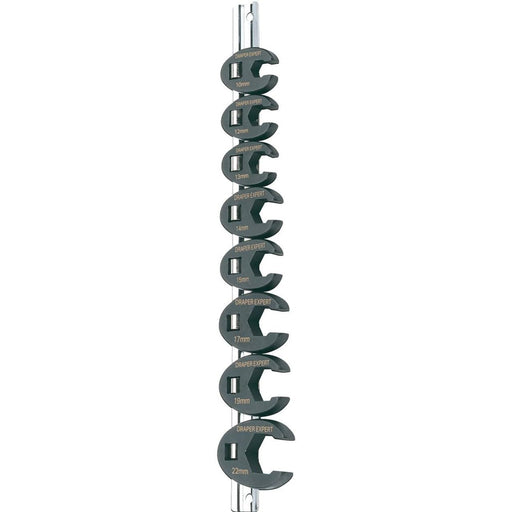 Draper Metric Crow Foot Spanner Set on a Metal Rail, 3/8" Sq. Dr. (8 Piece) Draper - Town Tools 