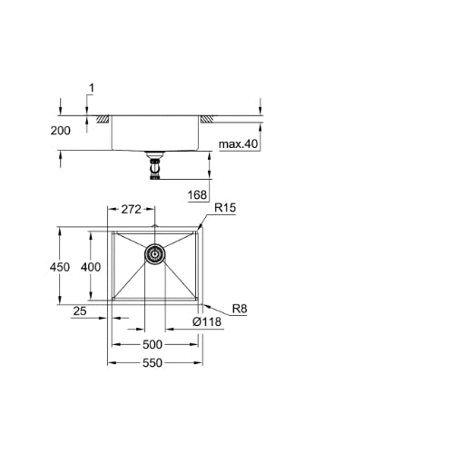 K700 Undermount Sink 550x450mm