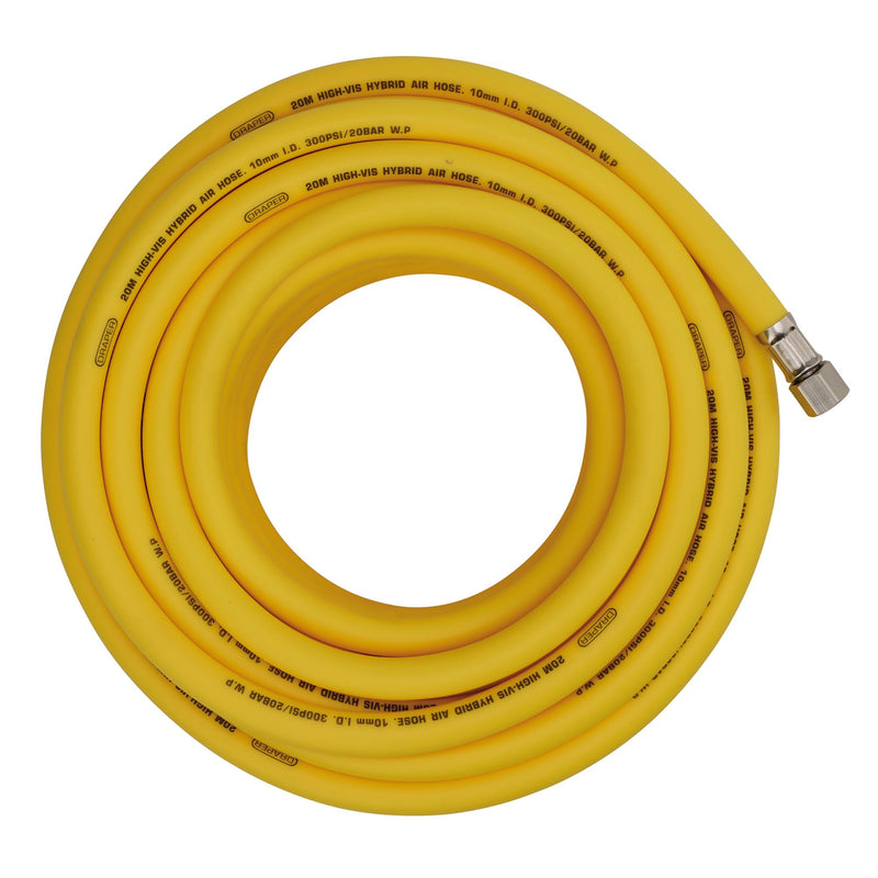 Draper 31732 High Visibility Hybrid Air Hose, 20m x 10mm, 1/4" BSP, Yellow