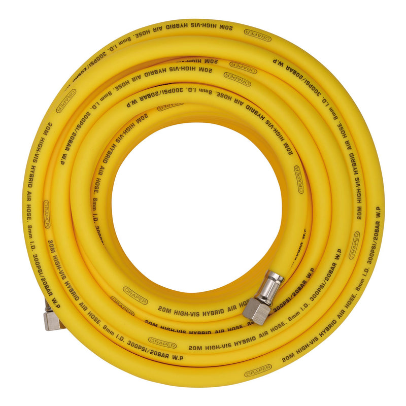 Draper 31736 High Visibility Hybrid Air Hose, 20m x 8mm, 1/4" BSP, Yellow
