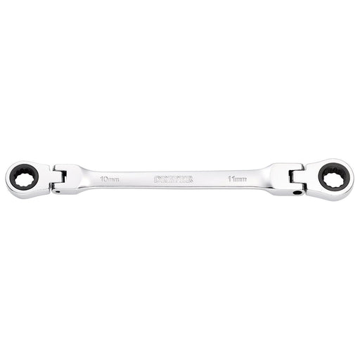Draper HI-TORQ Metric Flexible Head Double Ring Ratchet Spanner, 10 x 11mm Draper - Town Tools