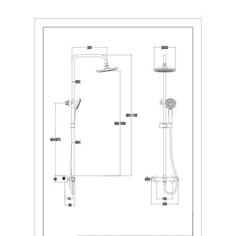 Fresssh Crystal Dual Outlet Shower Set Square