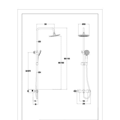Fresssh Crystal Dual Outlet Shower Set Square