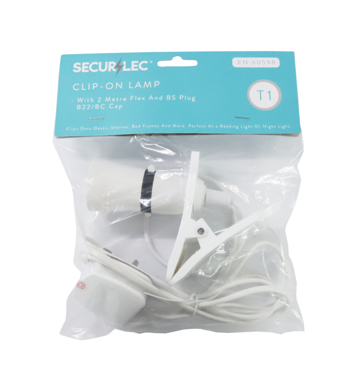 Securlec Clip on Lamp With 2m Flex & Plug Pre-Packed