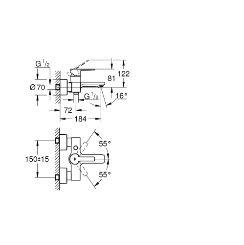 Lineare Wall Mounted Bath Filler Chrome