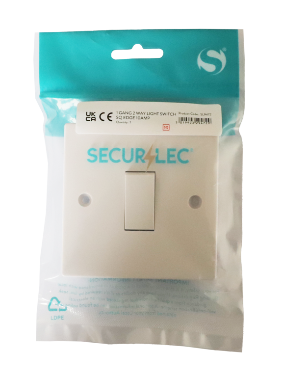 Securlec Square 1 Gang 2 Way Light Switch Square Edge