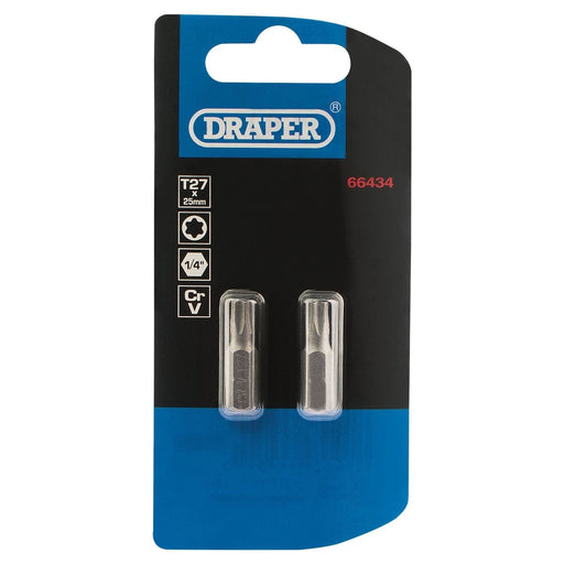 Draper 66434 Draper TX-STAR® Insert Bit, 1/4" Hex, 25mm Long, T27 (Pack of 2)