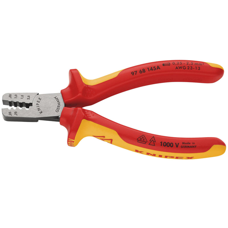 Draper 34651 KNIPEX 97 68 145 A VDE Crimping Pliers for Wire Ferrules, 145mm