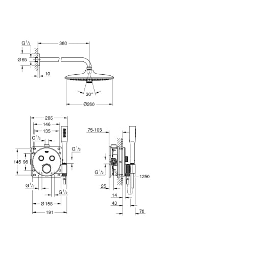 SmartControl Round Concealed Bundle - Wall Head and Holder Chrome