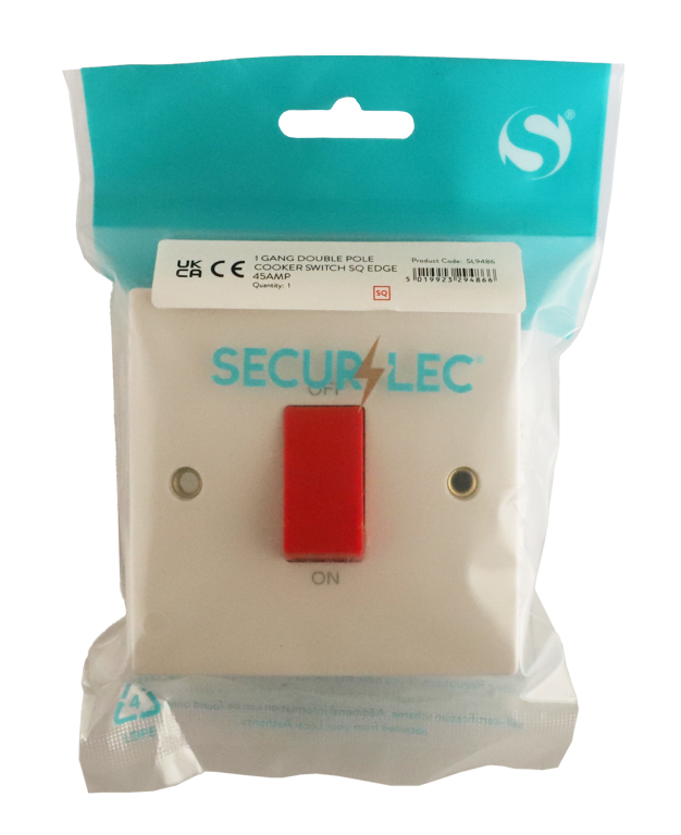 Securlec Square 1 Gang Cooker Switch Double Pole Square Edge