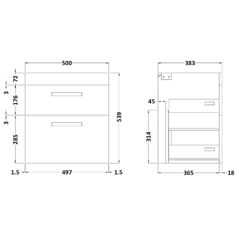Fresssh Alba 500mm W/H 2 Drawer Basin Unit - Gloss Grey (UNIT ONLY)