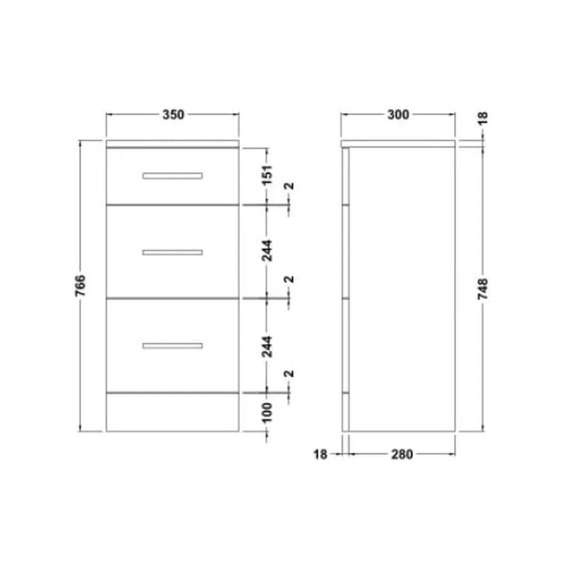 Fresssh NEW Helena 3 Drawer Unit - To Suit Units Up To 650mm