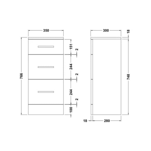 Fresssh NEW Helena 3 Drawer Unit - To Suit Units Up To 650mm