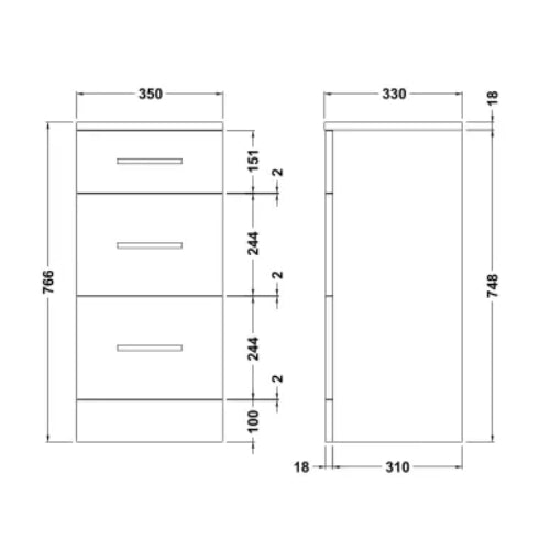 Fresssh NEW Helena 3 Drawer Unit - To Suit Units Bigger Than 650mm
