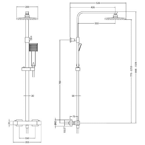 Tackley Square Thermostatic Bar Valve & Kit Brushed Brass