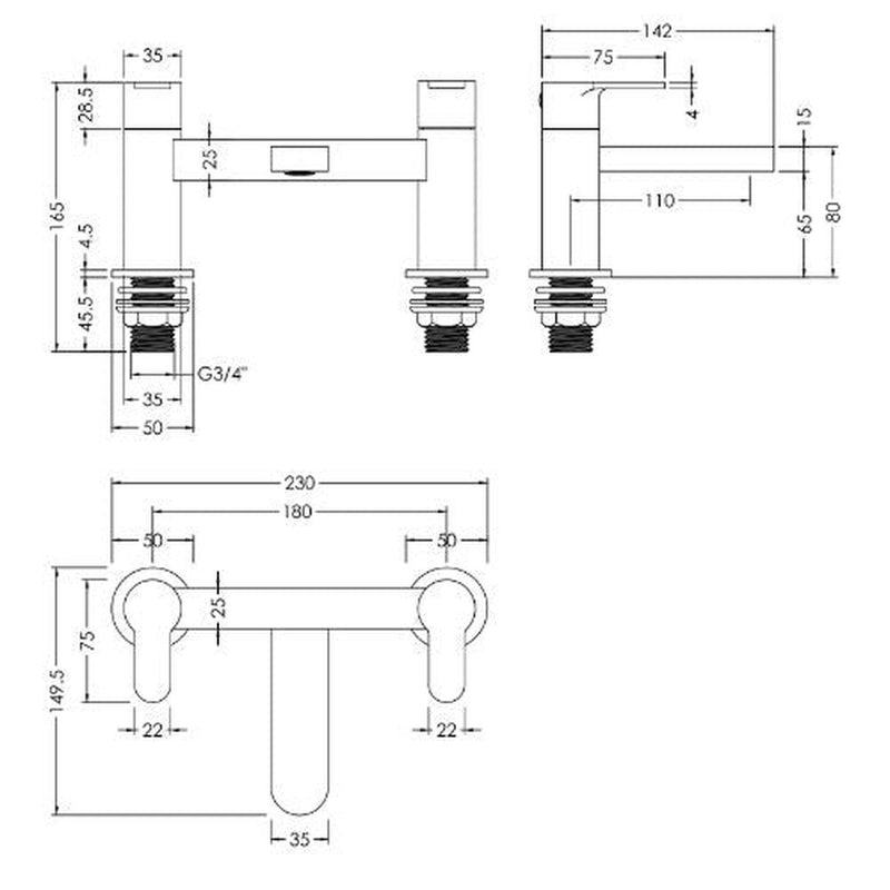 Yarnton Deck Mounted Bath Filler - Brushed Brass