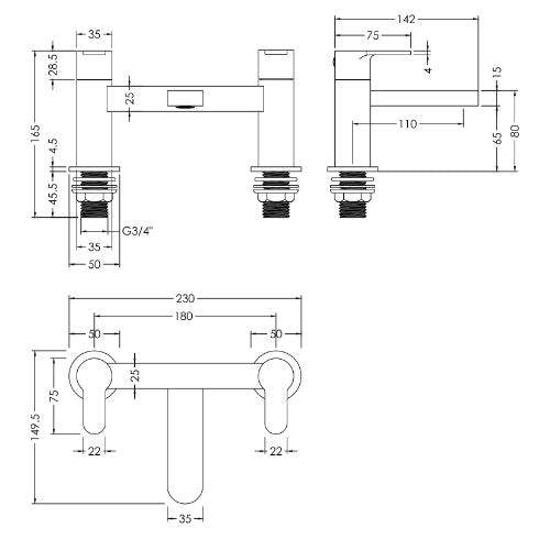Yarnton Deck Mounted Bath Filler - Brushed Brass