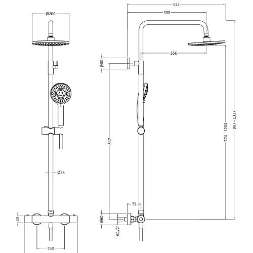 Yarnton Round Thermostatic Bar Valve & Kit Brushed Brass