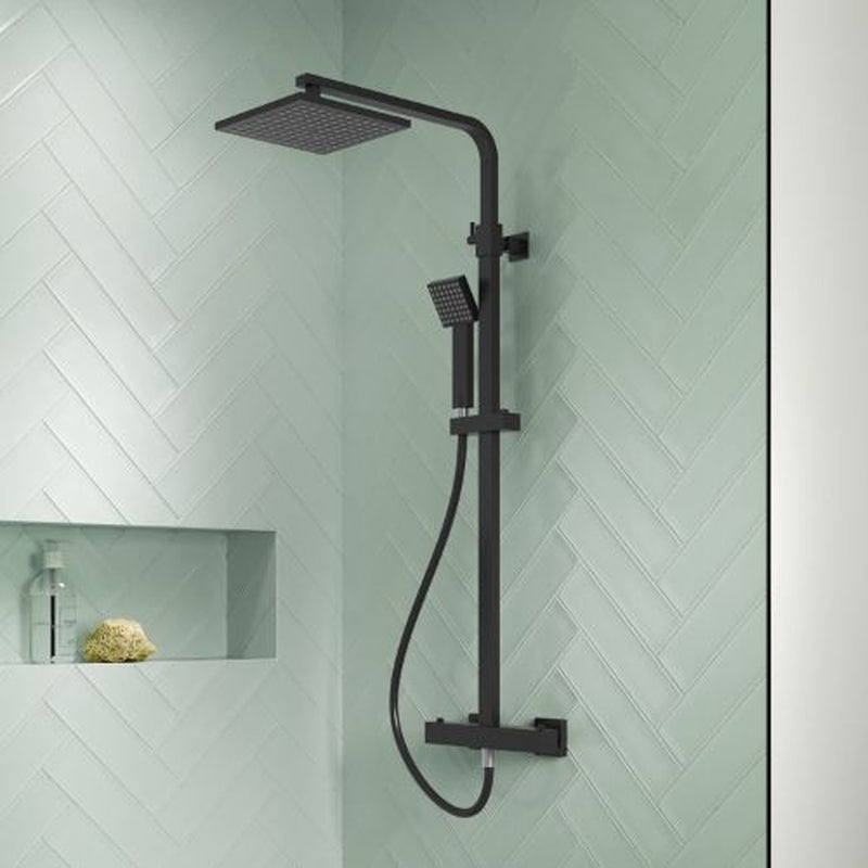 Tackley Square Thermostatic Bar Valve & Shower Kit Matt Black