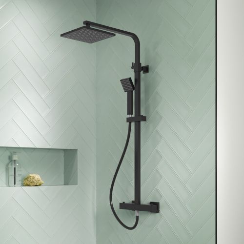 Tackley Square Thermostatic Bar Valve & Shower Kit Matt Black
