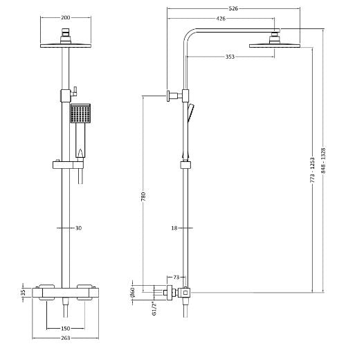 Tackley Square Thermostatic Bar Valve & Shower Kit Matt Black