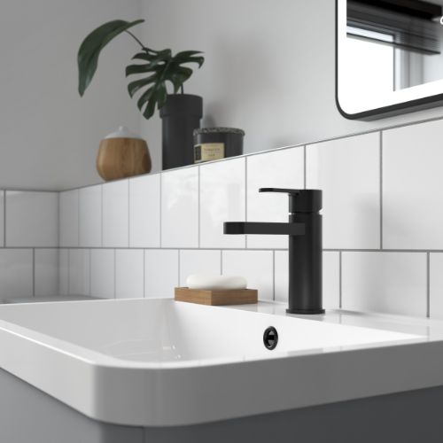 Yarnton Mono Basin Mixer With Push Button Waste Matt Black