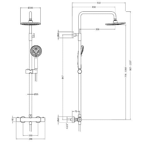 Yarnton Round Thermostatic Bar Valve & Shower Kit Matt Black