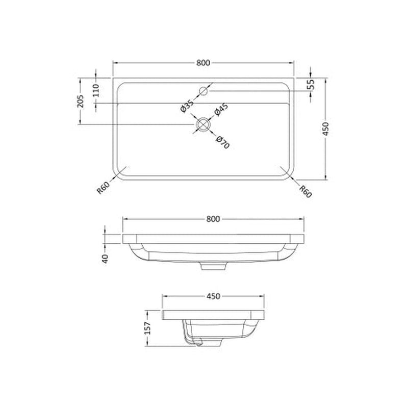 Fresssh 800x450mm Poly Marble Basin