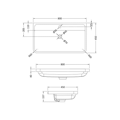 Fresssh 800x450mm Poly Marble Basin